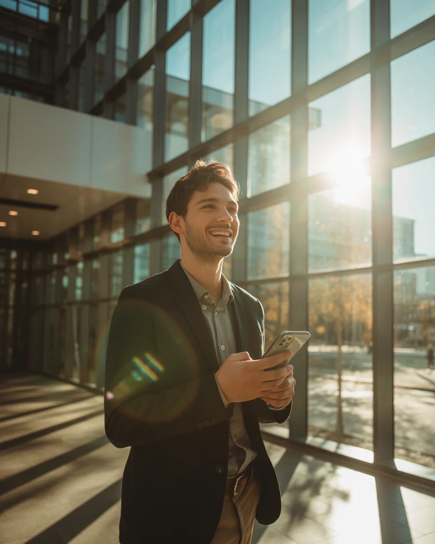Confident professional walking to their interview prepared with AI-generated answers